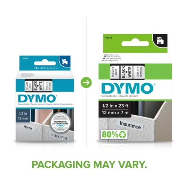 DYMO tape D1 (45019), 12 mm x 7 m - sort/grn