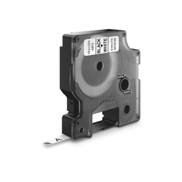DYMO tape D1 (43613), 6 mm x 7 m -sort/hvid