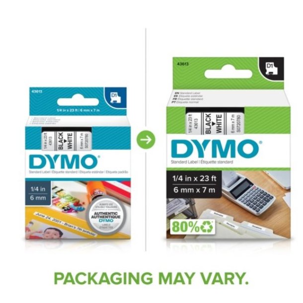 DYMO tape D1 (43610), 6 mm x 7 m - sort/klar