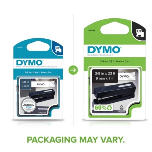 DYMO tape D1 (40910), 9 mm x 7 m - sort/klar