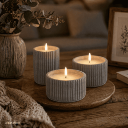 Fyrfadsstakar i cement inkl.LED-ljus, 3-pack m.timer