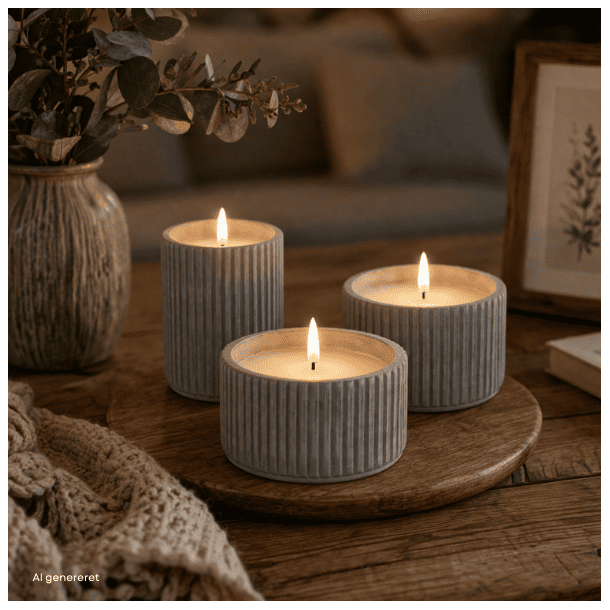 Fyrfadsstakar i cement inkl.LED-ljus, 3-pack m.timer