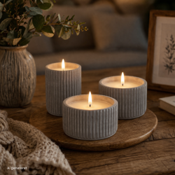 Fyrfadsstakar i cement inkl.LED-ljus, 3-pack m.timer