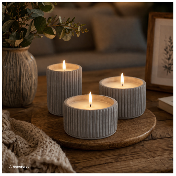 Fyrfadsstakar i cement inkl.LED-ljus, 3-pack m.timer