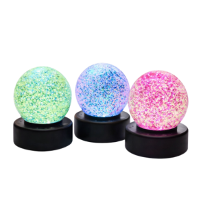 Glitter lampebold 8 cm med farveskiftende LED-lys