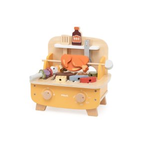 Grill i tr� � BBQ leges�t med grillmad og tilbeh�r