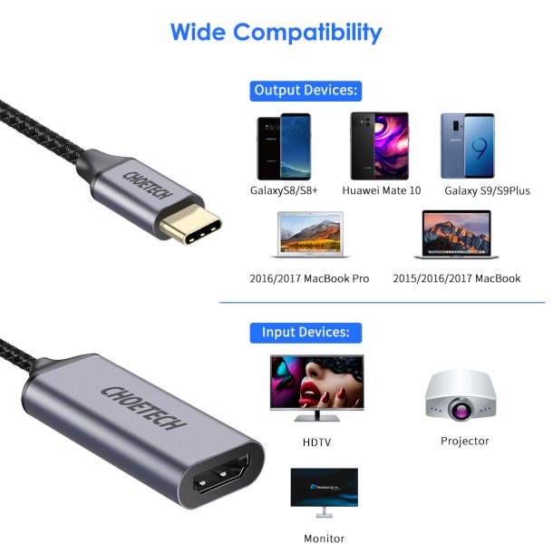 Choetech Hub, USB Type C till HDMI, 4K 60Hz, gr