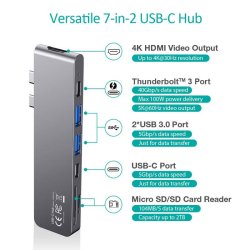 Choetech 7-i-1 USB-C Hub, USB 3.0 4K/60Hz HDMI, 87W PD, grå