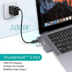 Choetech 7-i-1 USB-C Hub, USB 3.0 4K/60Hz HDMI, 87W PD, grå