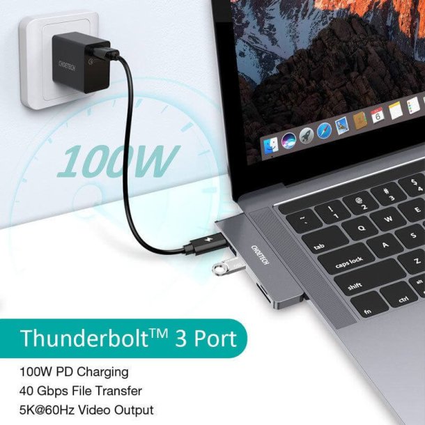Choetech 7-i-1 USB-C Hub, USB 3.0 4K/60Hz HDMI, 87W PD, grå