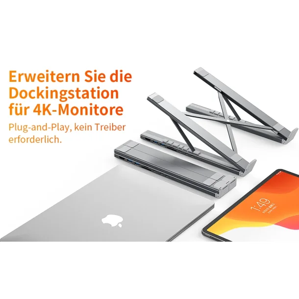 Choetech HUB-M48 7-i-1 HUB-stativ (Typ-C till HDMI), gr