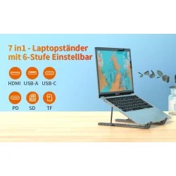 Choetech HUB-M48 7-i-1 HUB-stativ (Typ-C till HDMI), gr