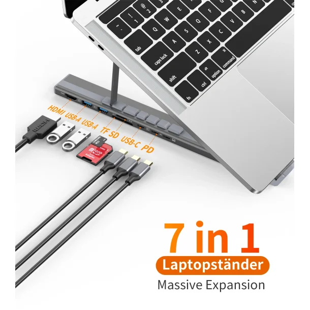 Choetech HUB-M48 7-i-1 HUB-stativ (Typ-C till HDMI), gr