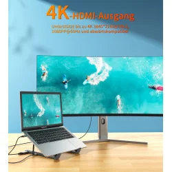 Choetech HUB-M48 7-i-1 HUB-stativ (Typ-C till HDMI), gr