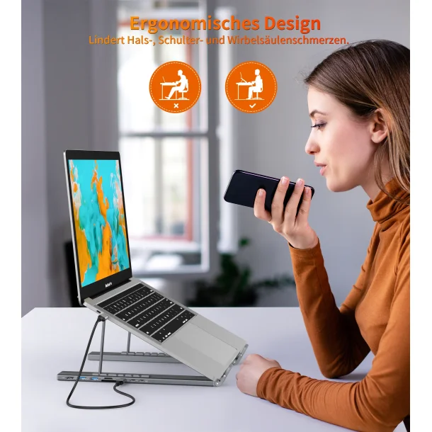 Choetech HUB-M48 7-i-1 HUB-stativ (Typ-C till HDMI), gr