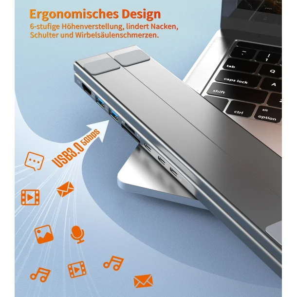 Choetech HUB-M48 7-i-1 HUB-stativ (Typ-C till HDMI), gr