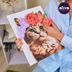Kat med blomsterkrans i 3D �  mal efter tal og air clay