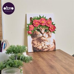 Kat med blomsterkrans i 3D �  mal efter tal og air clay