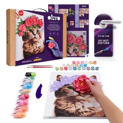 Kat med blomsterkrans i 3D �  mal efter tal og air clay