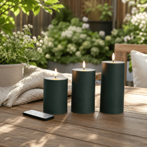 LED bloklys - udend�rs, gr�n, 3 stk.inkl. fjernbetjening