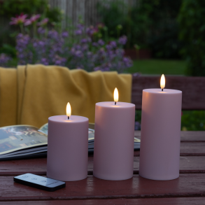 LED bloklys - udend�rs, rosa, 3 stk. inkl. fjernbetjening