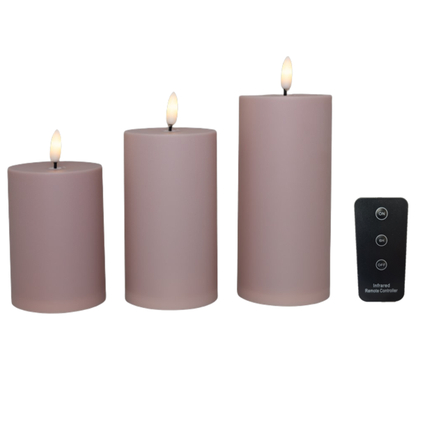 LED bloklys - udend�rs, rosa, 3 stk. inkl. fjernbetjening
