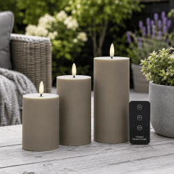 LED blockljus - utomhus, sand, 3 st.inkl.fj�rrkontroll