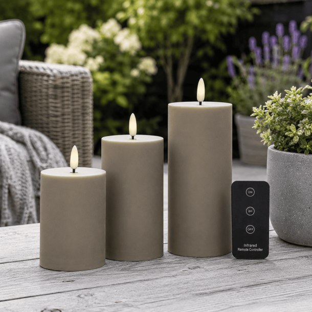 LED blockljus - utomhus, sand, 3 st.inkl.fj�rrkontroll