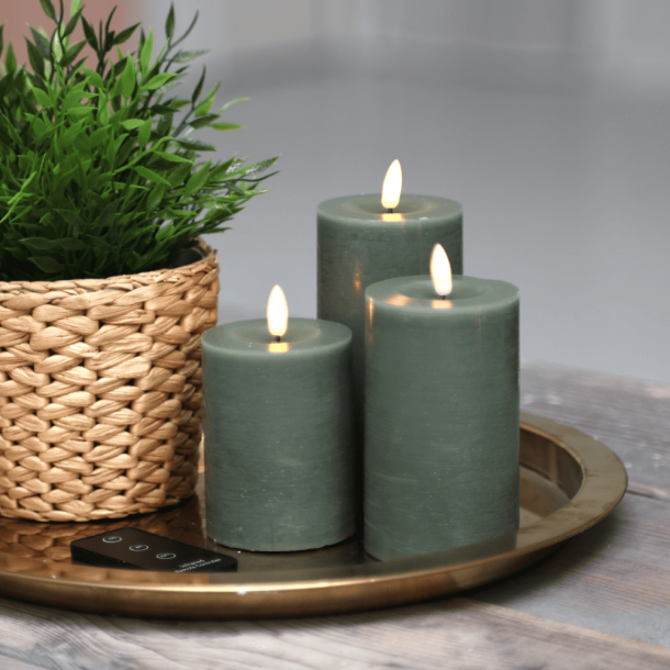 LED bloklys 3 stk. gr�n med fjernbetjening