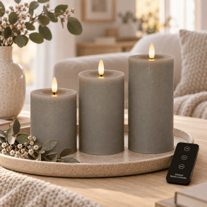 LED bloklys, gr�, 3 pak inkl. fjernbetjening
