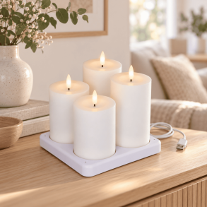 LED bloklys, hvid, 4 stk, genopladelige