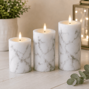 LED bloklys, hvid marmor, 3 pak inkl. fjernbetjening