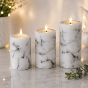 LED bloklys, hvid marmor, 3 pak inkl. fjernbetjening