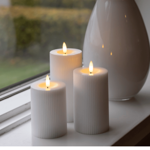 LED bloklys, hvid rillet, 3 pak inkl. fjernbetjening