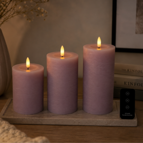 LED bloklys, rosa, 3 pak inkl. fjernbetjening