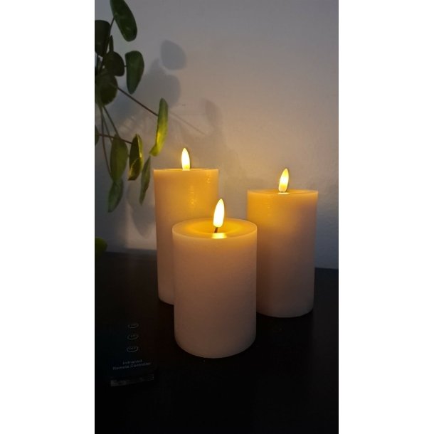 LED bloklys, sand, 3 pak inkl. fjernbetjening