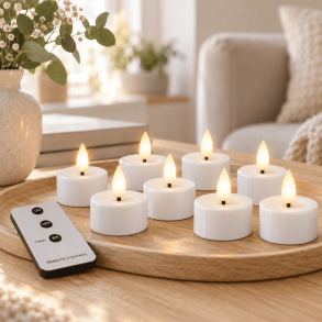LED fyrfadslys, hvid, 8 stk. inkl. fjernbetjening