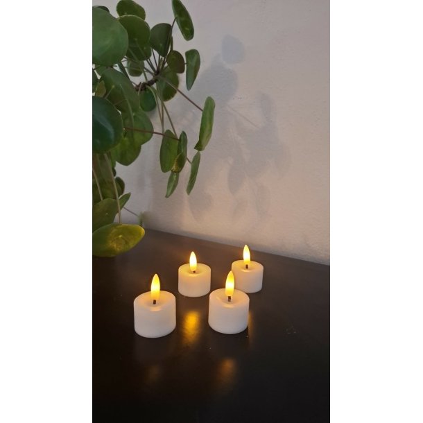 LED fyrfadslys i stearin, hvid, 4 stk
