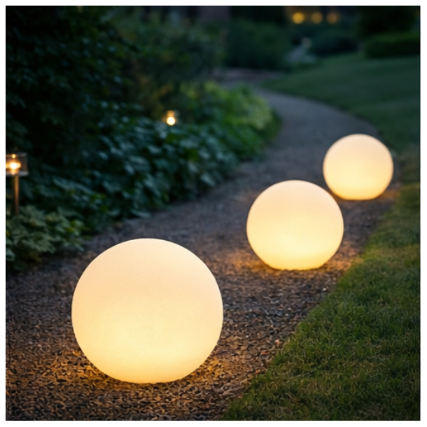 Solcelle LED lyskugler � 3 stk s�t �20, �25 og �30 cm til haven