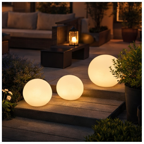 Solcelle LED lyskugler til haven � 3 stk s�t �15, �20 og �25 cm