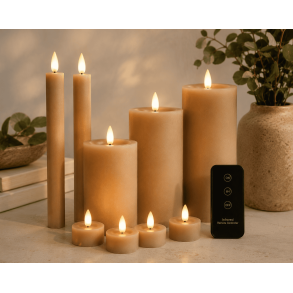LED-ljusset � blockljus, kronljus och v�rmeljus, sand � 10 delar med fj�rrkontroll