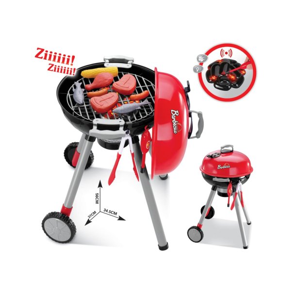 Leksaksgrill f�r barn med ljus och ljud � grillmat och tillbeh�r