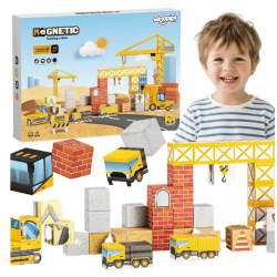 MagCubes Byggeplads 49 Dele � Magnetiske Byggeklodser med Kraner og Lastbiler