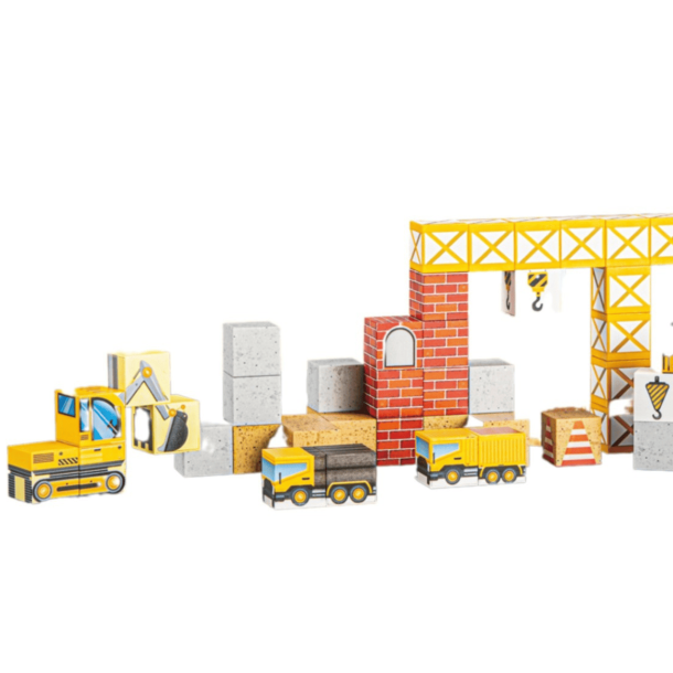 MagCubes Byggeplads 49 Dele � Magnetiske Byggeklodser med Kraner og Lastbiler