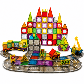 Magnetiska plattor 100 st + Trafiksp�r 72 delar � Stort kreativt byggsetpaket