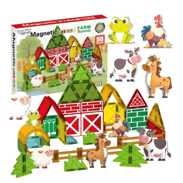 Magnetic Tiles Bondeg�rd 30 dele � Magnetiske Byggeklodser med Bondeg�rdsdyr