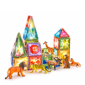 Magnetic Tiles Udvidelsess�t med lys & dyr � 89 dele