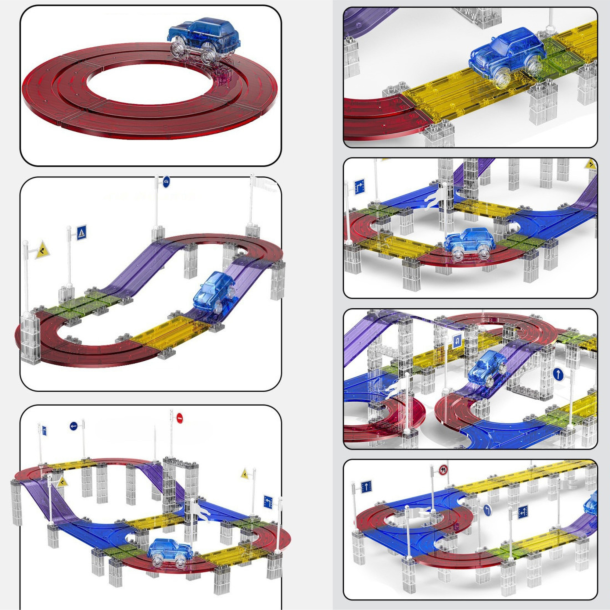 Magnetisk bilbane til b�rn med selvk�rende LED-bil � 137 dele