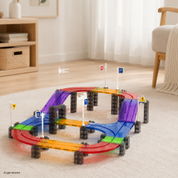 Magnetisk bilbane til b�rn med selvk�rende LED-bil � 137 dele