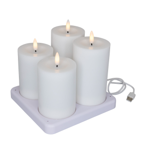 LED bloklys, hvid, 4 stk, genopladelige